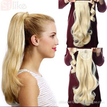 20" Long Wavy Wrap Around Clip In Ponytail Hair Extension Heat Resistant Synthetic Natural Wave Pony Tail silike Ponytail Hair